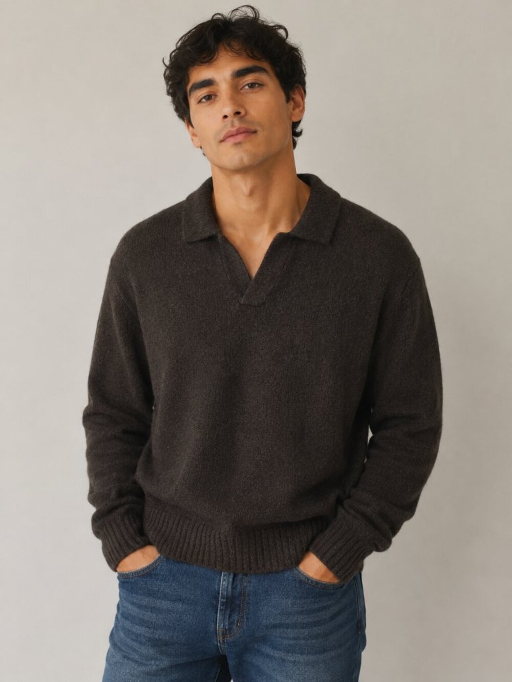 Men’s Madewell Brown Open Collar Long Sleeve Polo Sweater M NWT